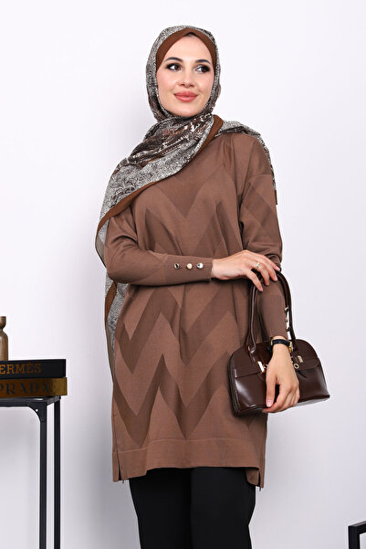 İmajButik Πλεκτό τοπ με λαιμόκοψη από κρύο νήματα Koyuv Vizon