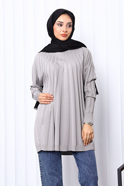 İmajButik Γκρι πλεκτό τοπ με λαιμόκοψη Mercerized