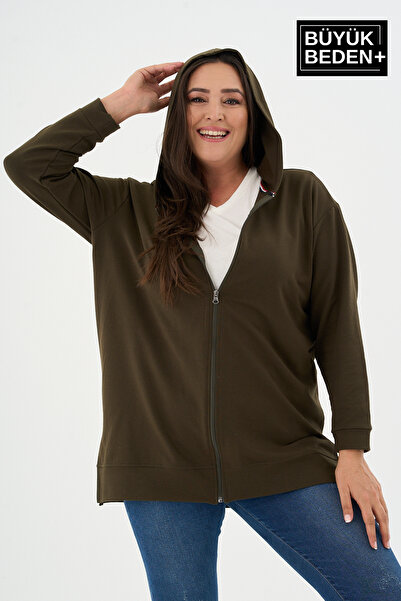 Superlife سترة نسائية كبيرة الحجم بسحاب وقلنسوة SPR26BTK955