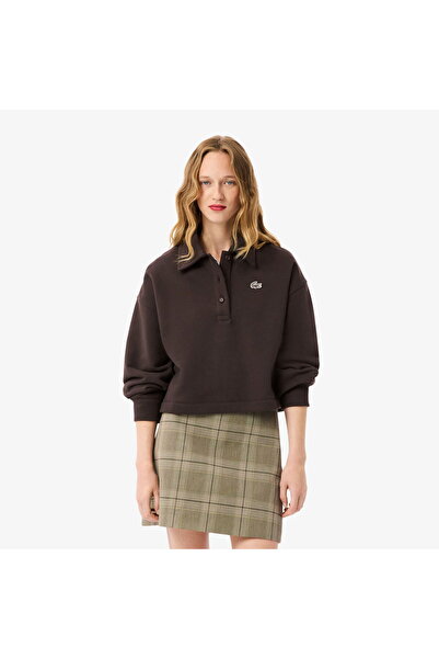 Lacoste Kadın Oversize Fit Polo Yaka Kahverengi Sweatshirt