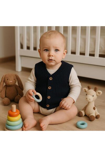 meriç bebe - bütün çocuklar melektir. mrc Erkek Çocuk Selanik Örgü Yelek – Esnek ve Şık – 0-5 Yaş