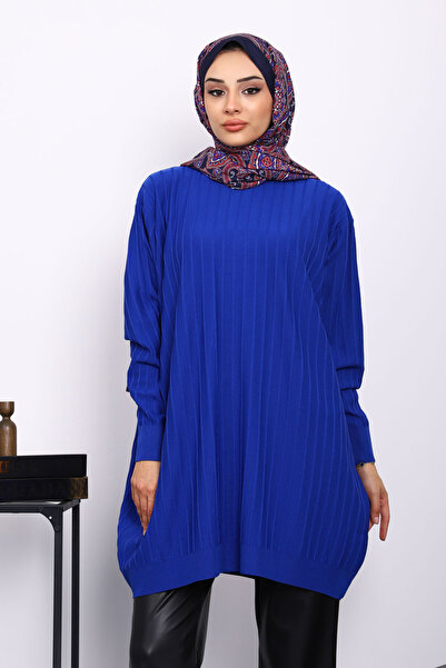 İmajButik Saks Mavi Merserize Fitilli Salaş Tunik