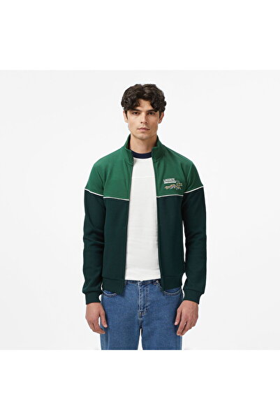 Lacoste Erkek Slim Fit Fermuarlı Renk Bloklu Yeşil Sweatshirt
