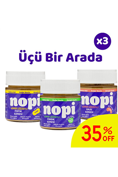 Nopi Foods Nopi Üçlü Set- Klasik Yer Fıstığı & Parçacıklı Fındık & Kaju Ezmes...