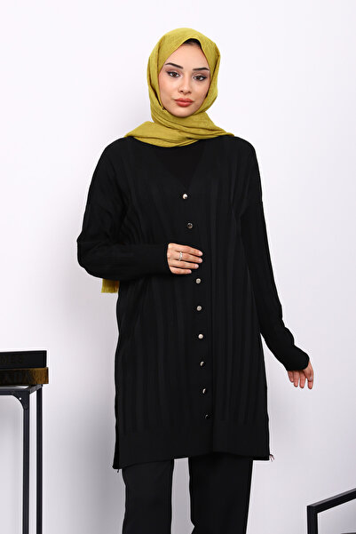 İmajButik Black Cold Yarn Buttoned Knitwear Cardigan