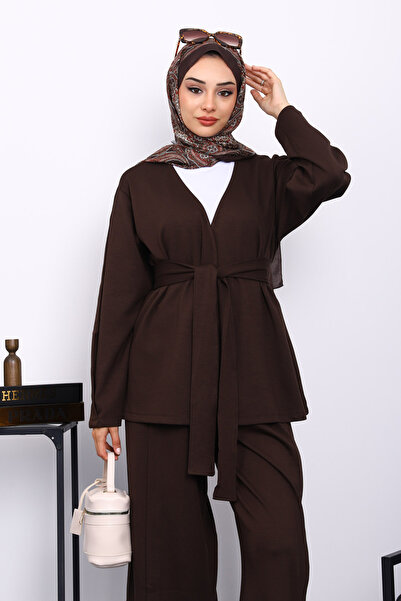 İmajButik Brown Waist Belted Trouser Suit