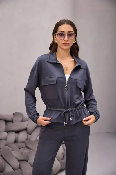 cemo Fermuarlı Bağlamalı Cep Detay Gömlekli Takım