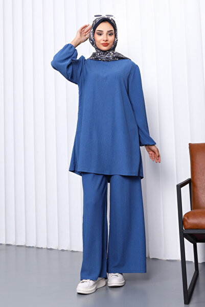 İmajButik طقم تونيك مع بنطلون من قماش البروجين الأزرق