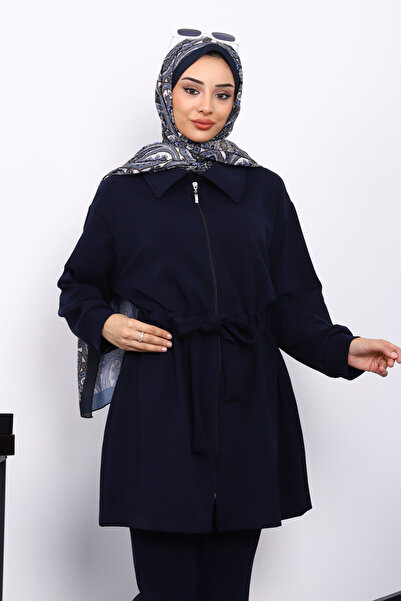 İmajButik Σετ παντελόνι μοντέρνο με δεμένο μέση σε μπλε ναυτικό χρώμα