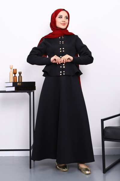 İmajButik Black Crop Jacket Skirted Scuba Suit