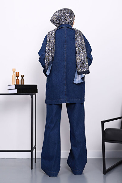 İmajButik Dark Blue Pocket Shirt and Trouser Jeans Set