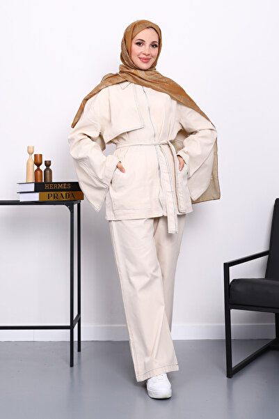 İmajButik Σετ παντελόνι και μπουφάν από γκαμπαρντίνα με φερμουάρ