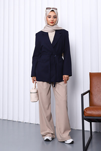 İmajButik Синій блейзер з кружевим коміром і ґудзиками