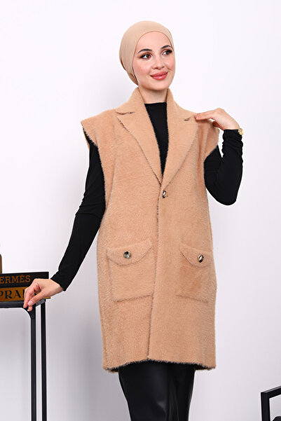 İmajButik Дълга ангорска жилетка с джобове за бисквити