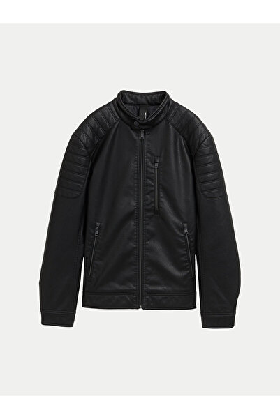 Tom Tailor Ανδρικό Δερμάτινο Μπουφάν 1044100 Μαύρο