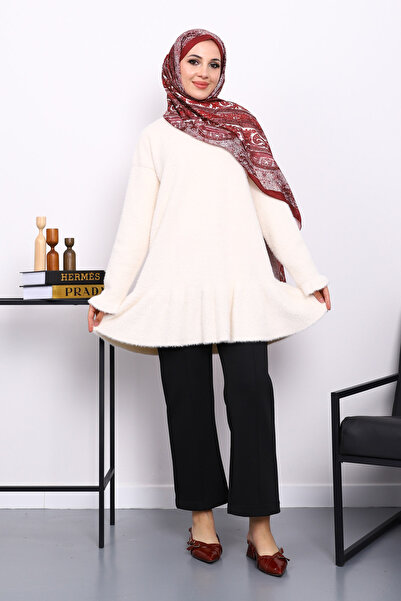 İmajButik Κρεμ Μαλακό Πλεκτό Τούνικ Ανγκόρα