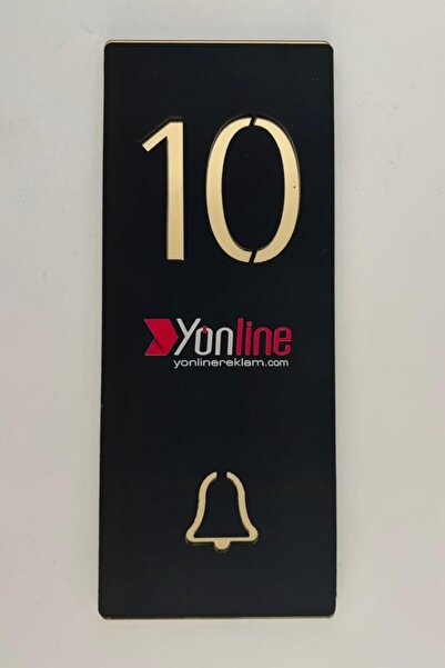 Yönline لوحة أرقام أبواب وشقق مع زر جرس وشعار الشركة، تصميم مخصص أنيق من البليكسي الأسود والذهبي