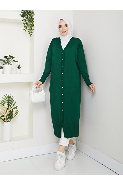 KMKkombin Women's Long Sleeve Buttoned Long Terry Cardigan