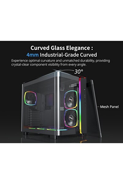 MONTECH هيكل ألعاب كمبيوتر King 95 PRO ثنائي الحجرة ATX متوسط الحجم، تدفق هواء عالي، ألواح بدون أدوات، متين