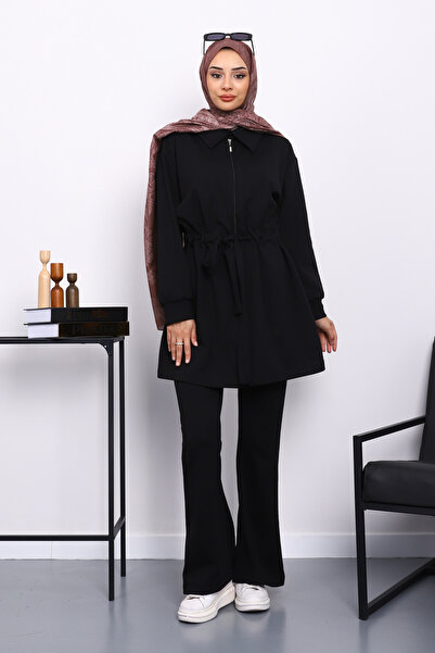 İmajButik Μαύρο Σετ Παντελόνι Modal με Κορδόνι στη μέση