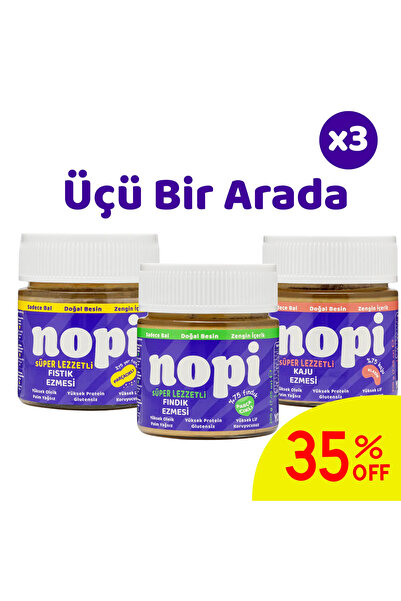 Nopi Foods Nopi Üçlü Set- Parçacıklı Yer Fıstığı & Parçacıklı Fındık & Kaju E...