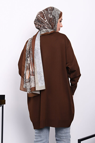 İmajButik Καφέ τουνίκ με λαιμόκοψη και κεντημένο με πέτρα