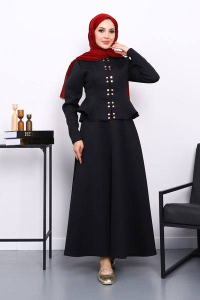 İmajButik Black Crop Jacket Skirted Scuba Suit