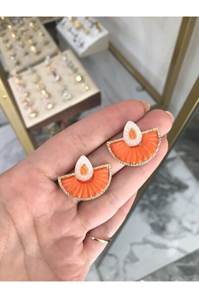 the ASEL İNCİ أقراط على شكل مروحة بتصميم برتقالي