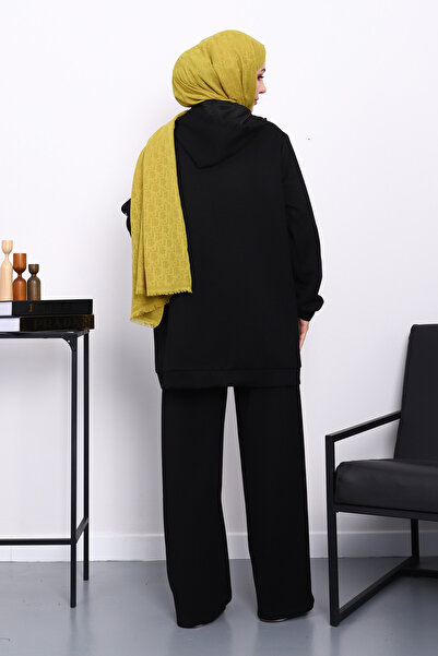 İmajButik Μαύρο Σετ Παντελόνι Τουνίκ με Λεπτομέρεια Κουμπώματος