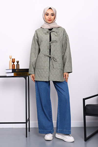 İmajButik Πράσινο καπιτονέ μπουφάν με διπλή τσέπη