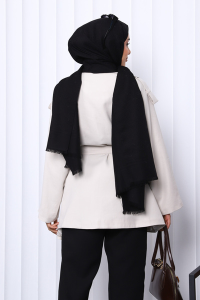 İmajButik Taş Apolet Detaylı Kuşaklı Trençkot