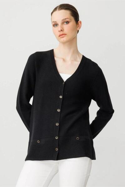 Genel Markalar 25244 TRİKO LİNXLİ CEPLİ GÖRÜNÜMLÜ DÜĞMELİ V YAKA KADIN CEKET