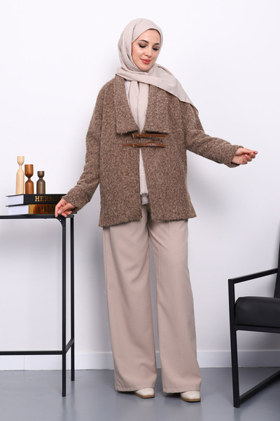 İmajButik Παλτό με λεπτομέρεια από καστανόχρωμο καστανόχρωμο με λεπτομέρεια από καστανόχρωμο βιζόν