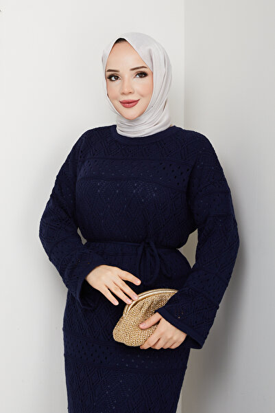 Pamuk Butik Women's Underwear Set with Inner Lining, Double Set, Diamond Patterned Mesh Knitwear Dress