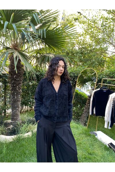 stegua kadın hırka sakal dokuma tül ve boncuk işlemeli