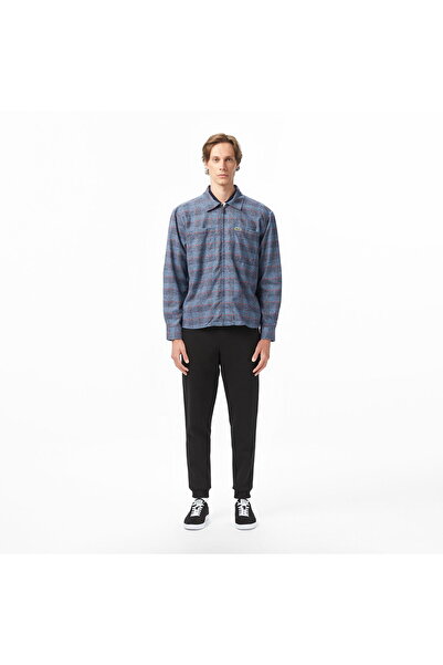 Lacoste Men's Relaxed Fit Shirt Collar Plaid Navy Blue Jacket