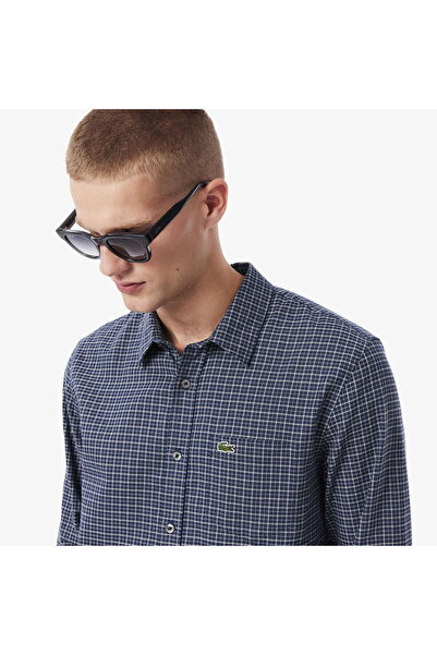 Lacoste Men's Regular Fit Checkered Navy Blue Shirt