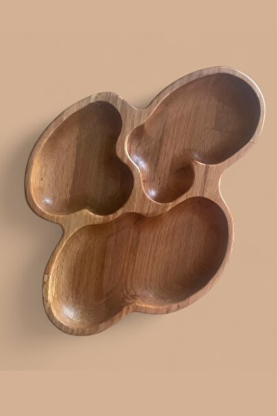 Ayd ahşap Natural Wood 3-Compartment Snack Serving Tray – Breakfast and Snack Plate