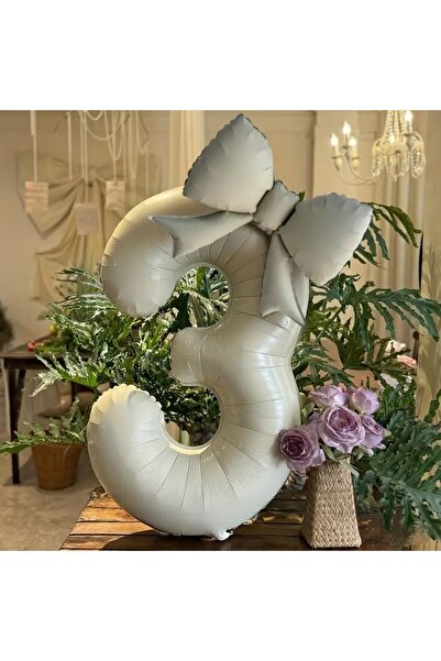 DÜVENCİ TİCARET 2 li BÜYÜK boy krem renk numaralı balon, fiyonk folyo balon set