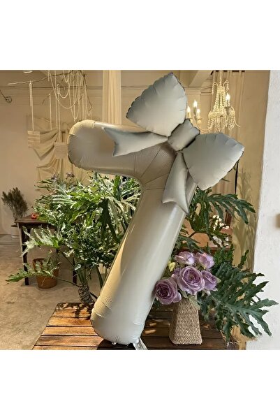 DÜVENCİ TİCARET 2 li BÜYÜK boy krem renk numaralı balon, fiyonk folyo balon set