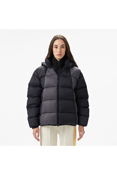 Lacoste Women's Hooded Color Blocked Black Coat