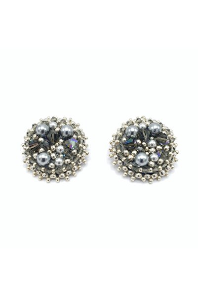 Corizmi Cercei clips din inox rotunzi eleganți cu perle și cristale handmade, Glam Clips