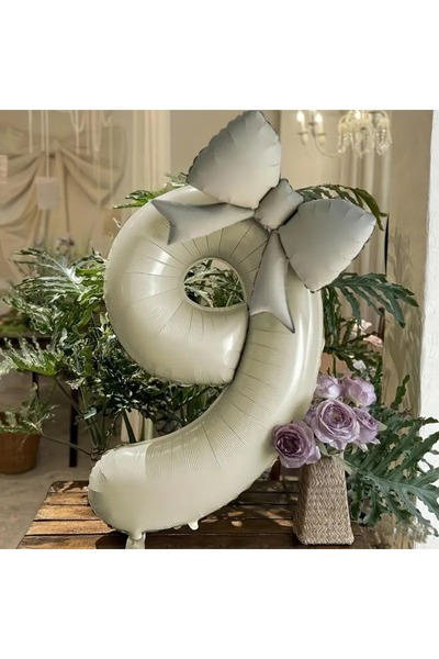 DÜVENCİ TİCARET 2 li BÜYÜK boy krem renk numaralı balon, fiyonk folyo balon set