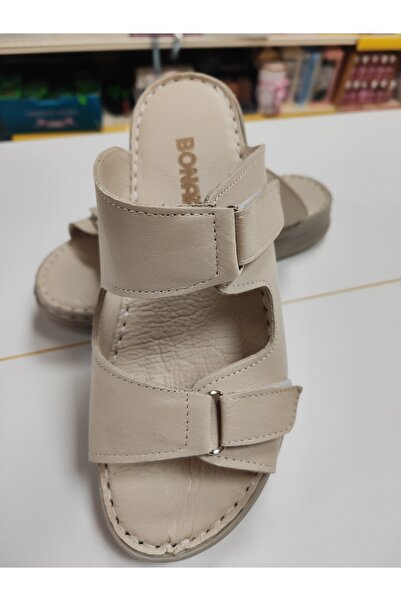 semazen Lightweight Genuine Leather Double Velcro Women's Slippers and Sandals