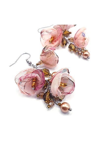 Corizmi Elegant earrings with veil flowers, pearls and crystals, stainless steel, handmade, Sweet Love