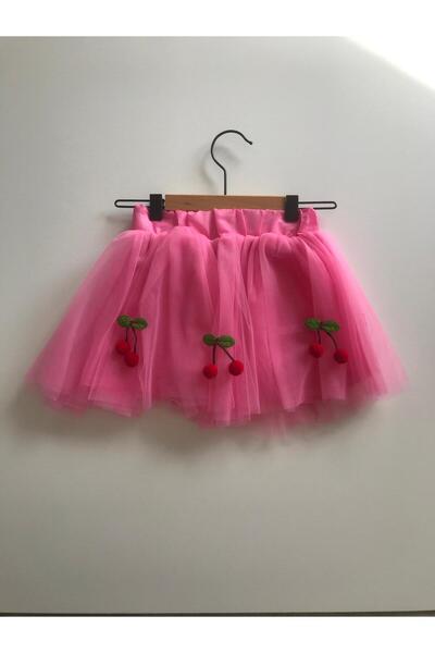 ELAGÜL Kız Çocuk Kirazlı Pembe Tütü Etek -Parti,Doğum Günü ve Özel Gün Kostümü