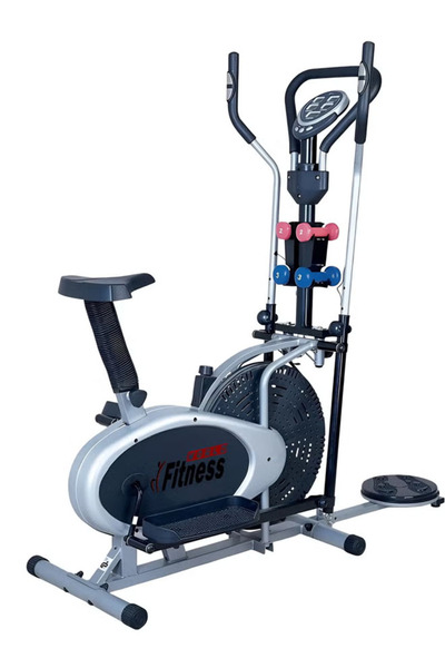 Fitness World 3-in-1 Upgraded Exercise Bike with Waist Sculpting Spinning Disc and Dumbbell, Orbitrek with Smart LCD Display