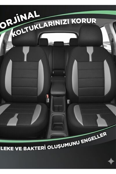 Mihway BETELGEUSEGR Siyah Kaliteli Kumaş, Gri Deri Detaylı Serisi Tata Xenon Koltuk Kılıfı TAM SET