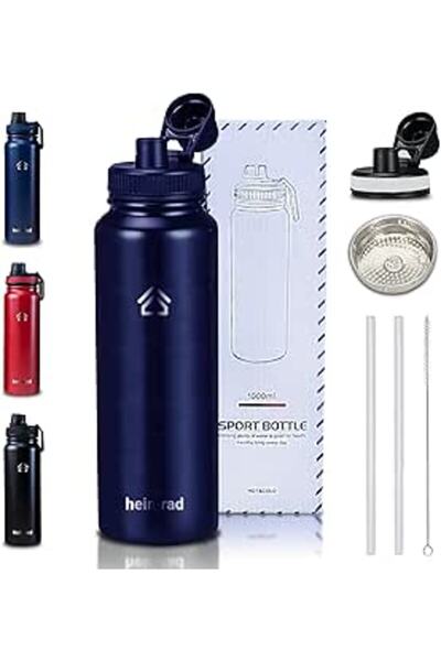 Generic زجاجة ماء معزولة بالفراغ من HEIMRAD، زجاجة ماء من الفولاذ المقاوم للصدأ مع مصفاة مدمجة، ساخنة وباردة D