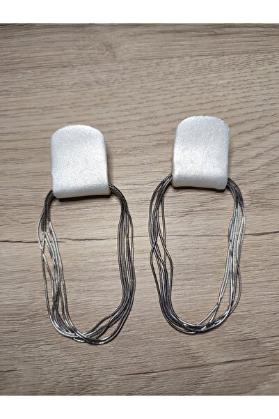 LikeMeByMelike Şık Tasarım Gümüş Renk Zincir Detaylı İnci Beyazı Kadın Küpe